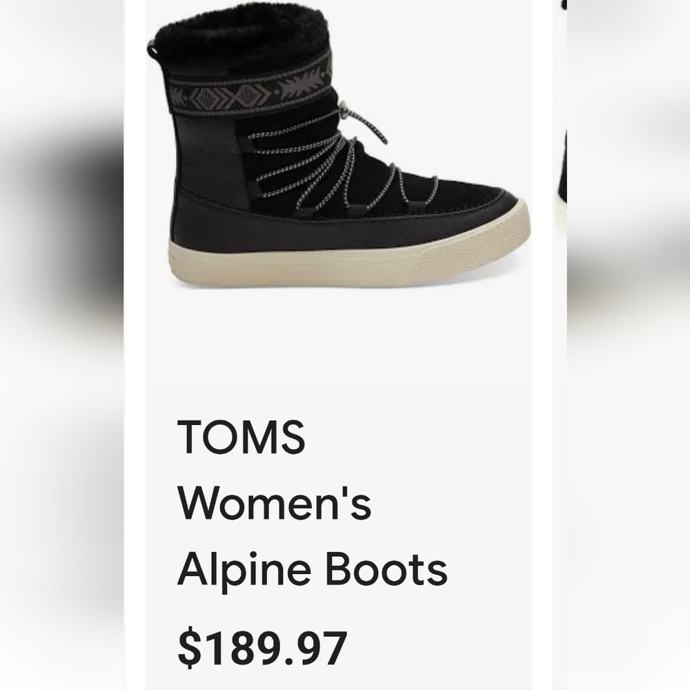 Toms Alpine Winter Boots In Black, Womens Size 7